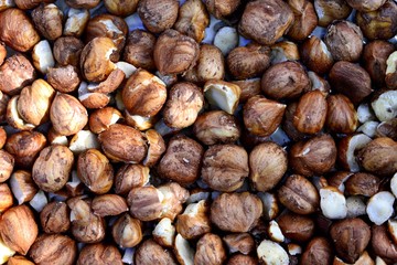raw organic hazelnuts top view