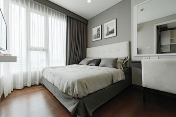 White bedroom interior ,cozy space