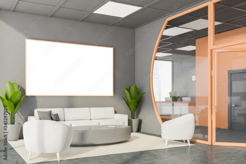 Wall mural futuristic gray office meeting room corner, poster