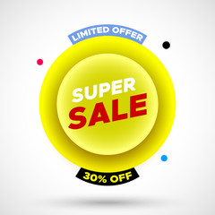 Super sale yellow banner. Vector illustration.