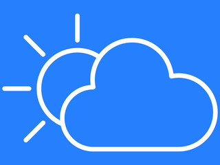 White Simple on Blue Background Flat Weather Forecast Icon for Sun with Cloud