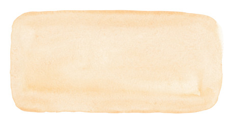 Watercolor peach color background with white frame and copy-space. Isolated light orange backdrop, stains on paper.