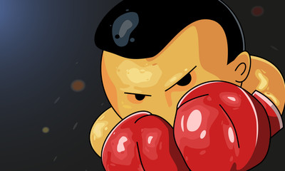 Boxer in the ring getting ready to strike. Vector dispute character