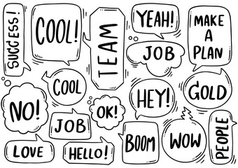 0067 hand drawn background Set of cute speech bubble eith text in doodle style