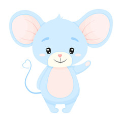 Cute cartoon Mouse isolated on white background. Little funny character. Vector illustration.
