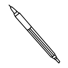 Pen on an isolated white background. Black hand draw outline. Back to school, office. Vector illustration.