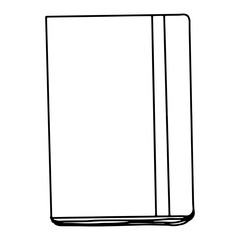 Diary with an elastic band on an isolated white background. Black hand draw outline. Back to school, office. Vector illustration.