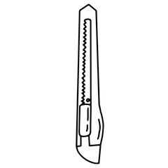 Cutter, wallpaper knife on an isolated white background. Black hand draw outline. Back to school, office. Vector illustration.