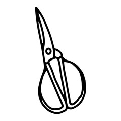 Scissors on an isolated white background. Black hand draw outline. Back to school, office. Vector illustration.