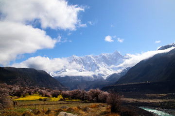 The Nanjiabawa Peak, which is hidden in the mountains and wild peach blossoms, is even more precipitous against the blue sky, white clouds, and green water!
