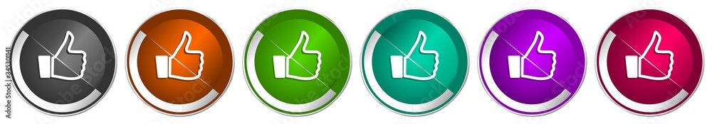 Poster Like icon set, silver metallic chrome border vector web buttons in 6 colors options for webdesign