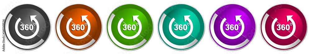 Aufkleber Panorama icon set, silver metallic chrome border vector web buttons in 6 colors options for webdesign