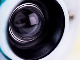 close up view of a analog camera lens