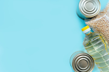 Food supply crisis food stock quarantine period isolation on a blue background.