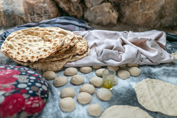 Preparation of organic tandoor bread and layered bread, one of the local flavors of Antioch
