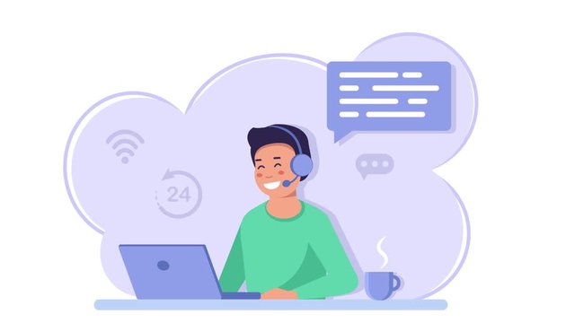 customer service man. Remote work, freelance