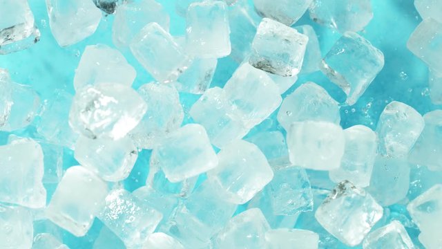 Super slow motion of ice cubes explosion, top view shot. Filmed on very high speed cinema camera, 1000fps.