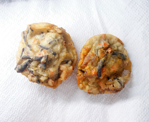 Vegetable fritters on cutting board