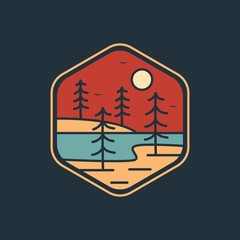 simple logo badge beach design illustration, for t-shirt prints, patches, emblems, posters, stickers, badges and labels and other uses