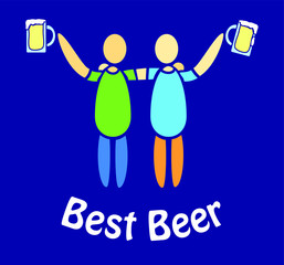 Two friends drinking beer together blue background mates friendship alcohol simple flat logo design