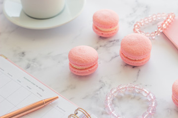 Macaroons. Delicious french desserts. Macaroons on the table