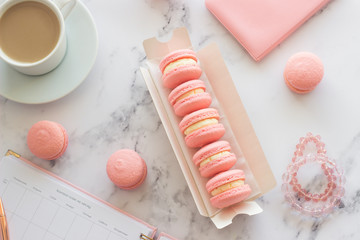 Macaroons. Delicious french desserts. Macaroons on the table