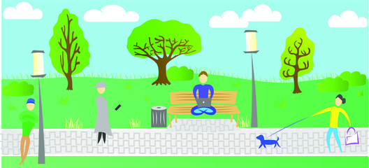 Park bright people walking simple 