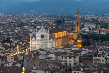 Fototapeta na wymiar aerial night photo of Basilica of Santa Croce in Florence