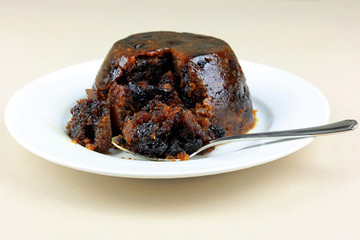 An isolated rich fruity pudding
