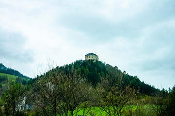 Hohenwerfen castle on the top of the hill