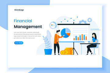 Fototapeta na wymiar Financial management landing page illustration concept. This design can be used for websites, landing pages, UI, mobile applications, posters, banners
