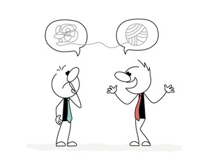 Mess in the head. Vector stickman cartoon character illustration.