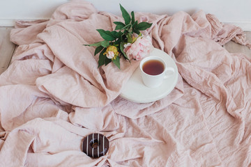 beautiful sweet donut on a pink background