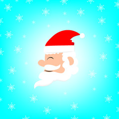 Santa Claus head with Merry Christmas on the blue background and white snowflakes. Happy X' mas new year design vector Illustration.