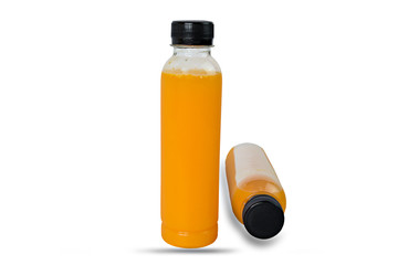 orange juice Packed in bottles on white background..