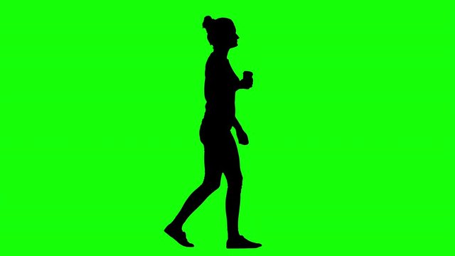 Woman Drinking Coffee Walking Green Screen Silhouette