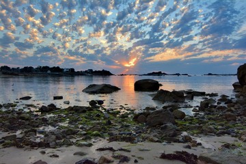 Beautiful sunset at port-blanc Penvenan in Brittany. France
