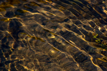 Klares Wasser einer sprudelnden Quelle mit sauberem Wasser und klarer Bach mit seidigen Wellen für Entspannung und Meditation zeigen schöne Reflexionen auf der Wasseroberfläche mit unberührter Natur