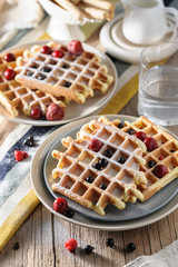 Belgian, french waffles for breakfast. Berry Dessert Serving