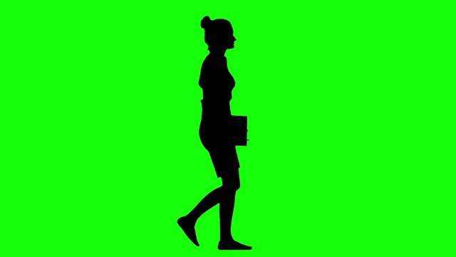 Young Businesswoman Walking With a Clipboard Green Screen Silhouette