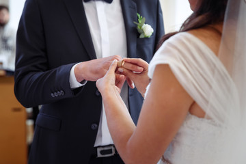 bride and groom exchanging their wedding rings