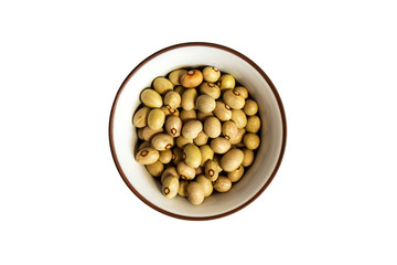 Green beans in bowl isolated on white background