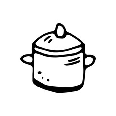Saucepan Simple flat button. Line symbol. Contour Pictogram. Outline illustration icon