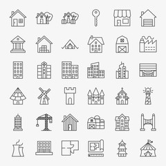 Fototapeta premium Building Line Icons Set