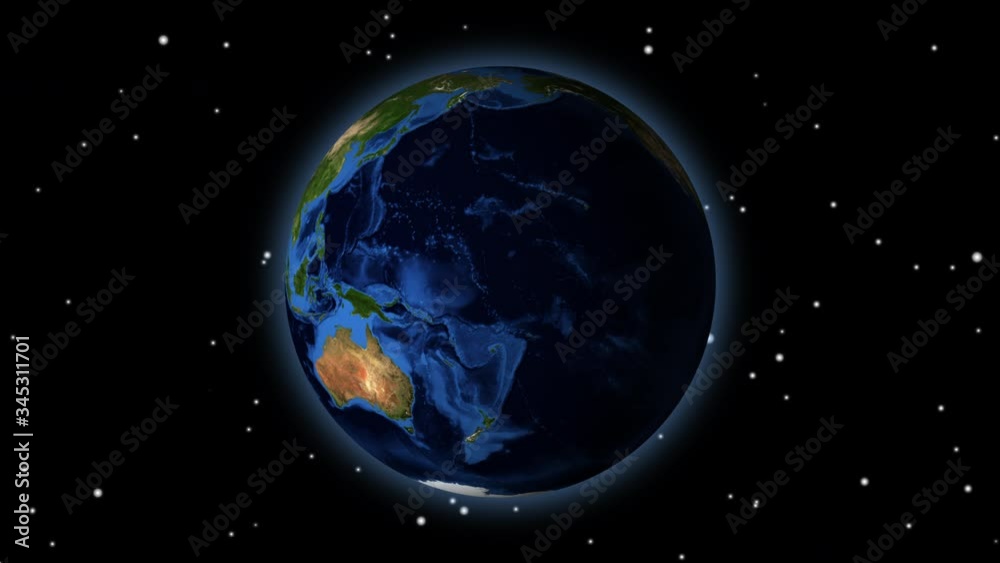 Wall mural earth spinning or planet earth rotation animation motion graphics with glowing and star background. 