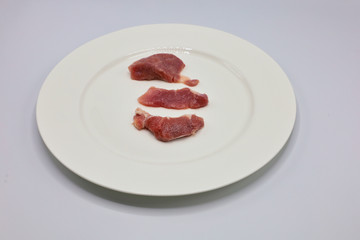 Meat, pork, slices pork loin on a white background

