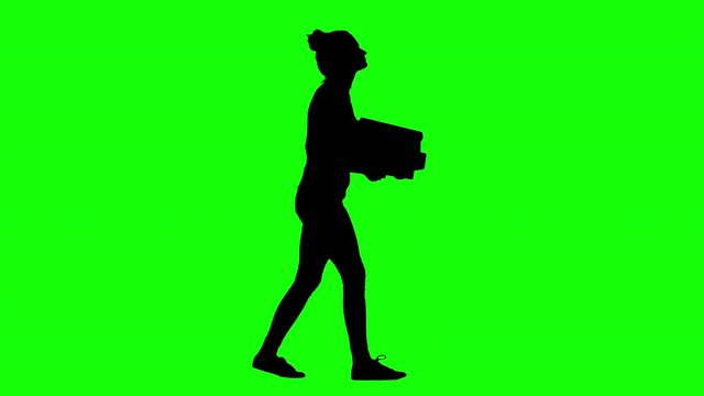 Tired Office Worker Walking With Document Binders Green Screen Silhouette