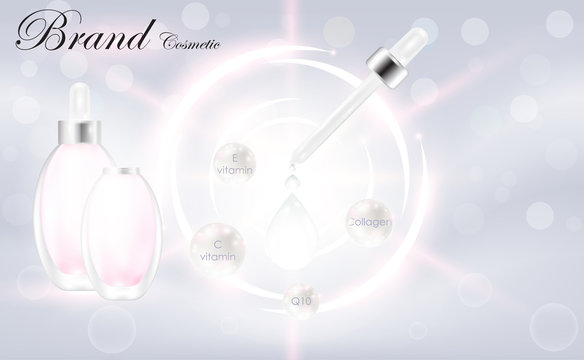 White Collagen Serum drop, Hyaluronic acid, cosmetic advertising background ready to use, luxury skin care ad, illustration vector