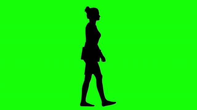 Businesswoman Walking With Documents Green Screen Silhouette