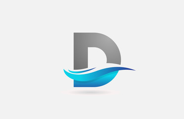 blue grey D alphabet letter logo icon for business and company with swoosh design